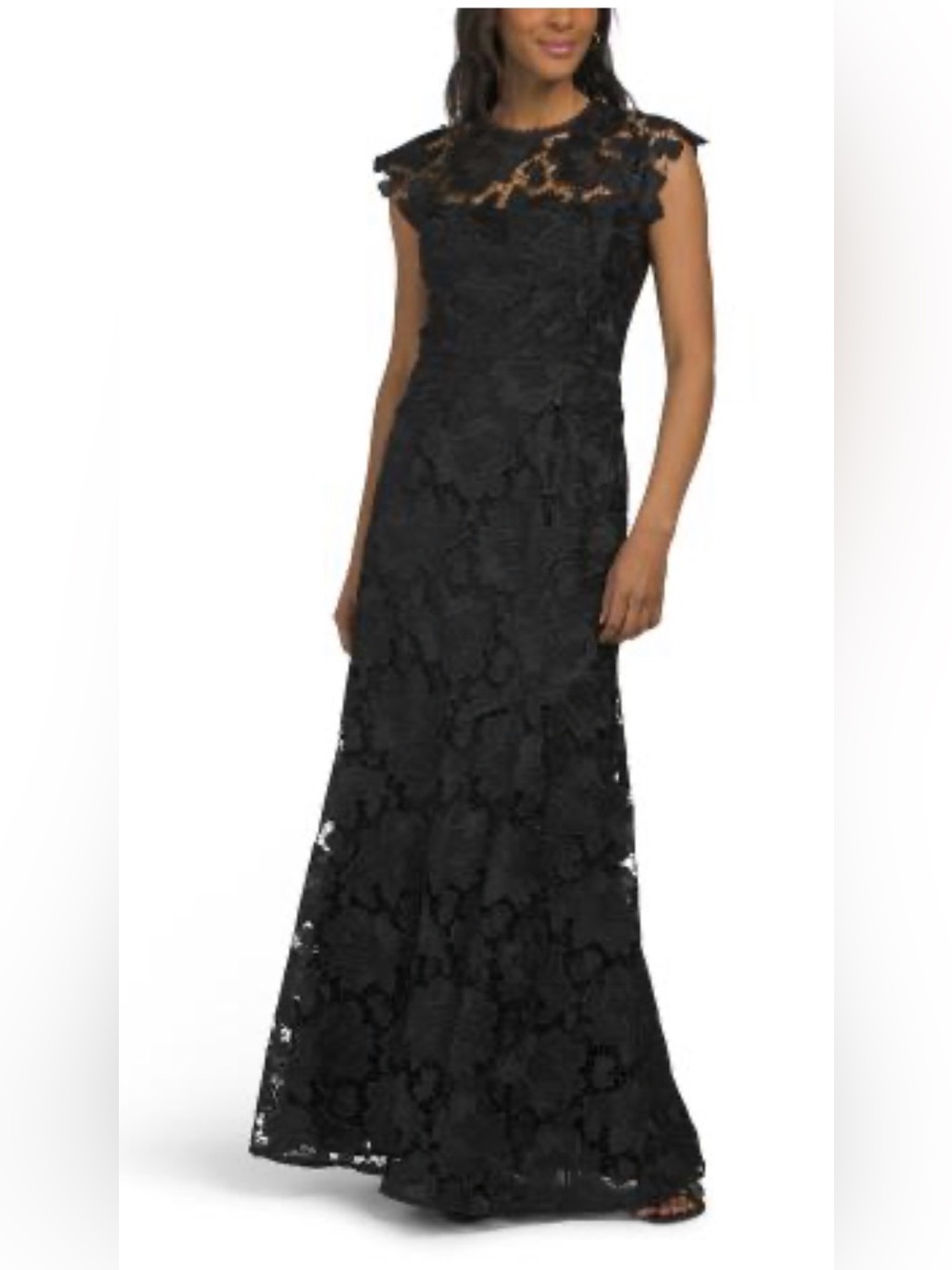 Shoshanna Size 2 Midnight Raven Long Elegant Black Lace Evening Gown NEW NWT